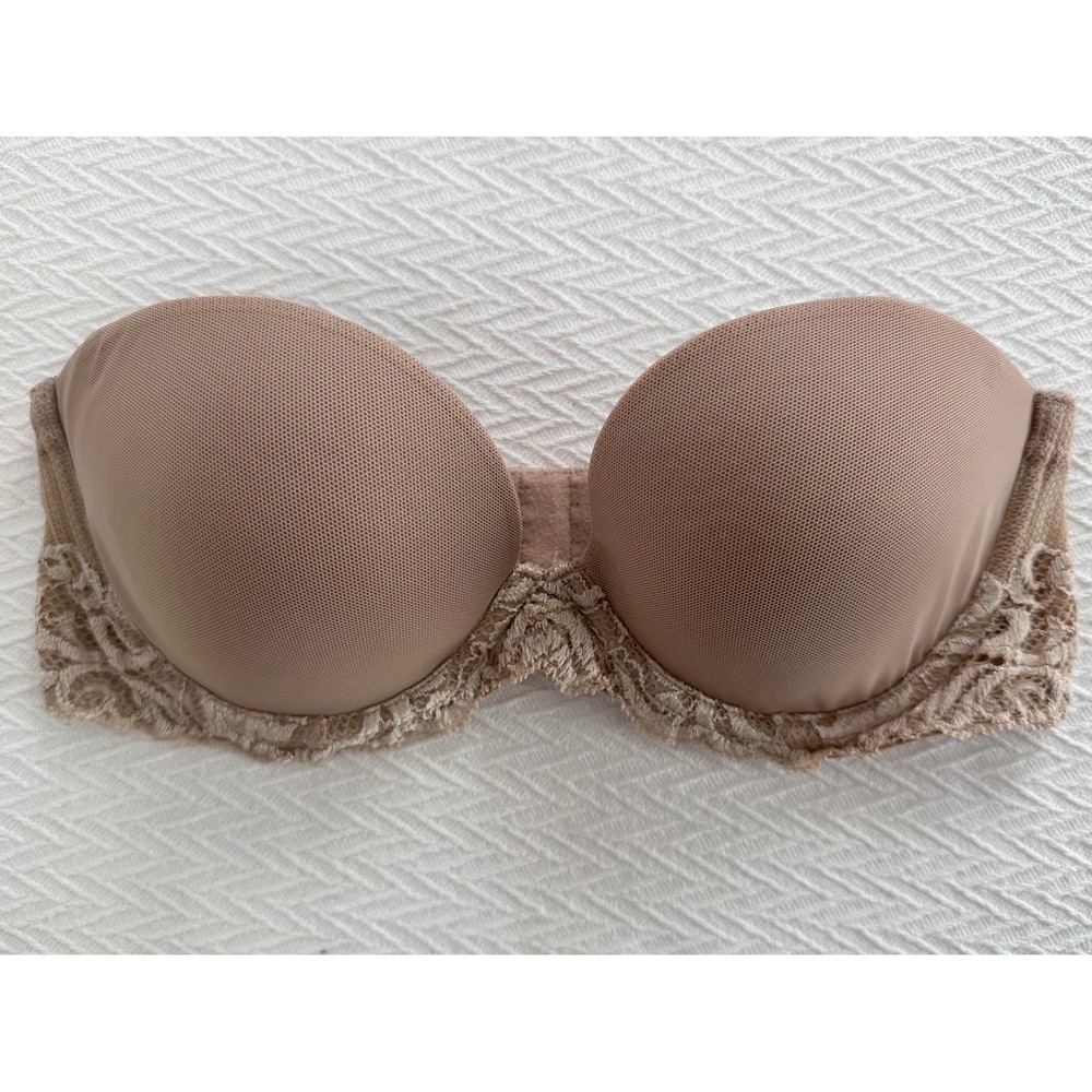 Natori‎ Lace Trim Strapless Bra Tan Beige Nude Underwire 34B 731050